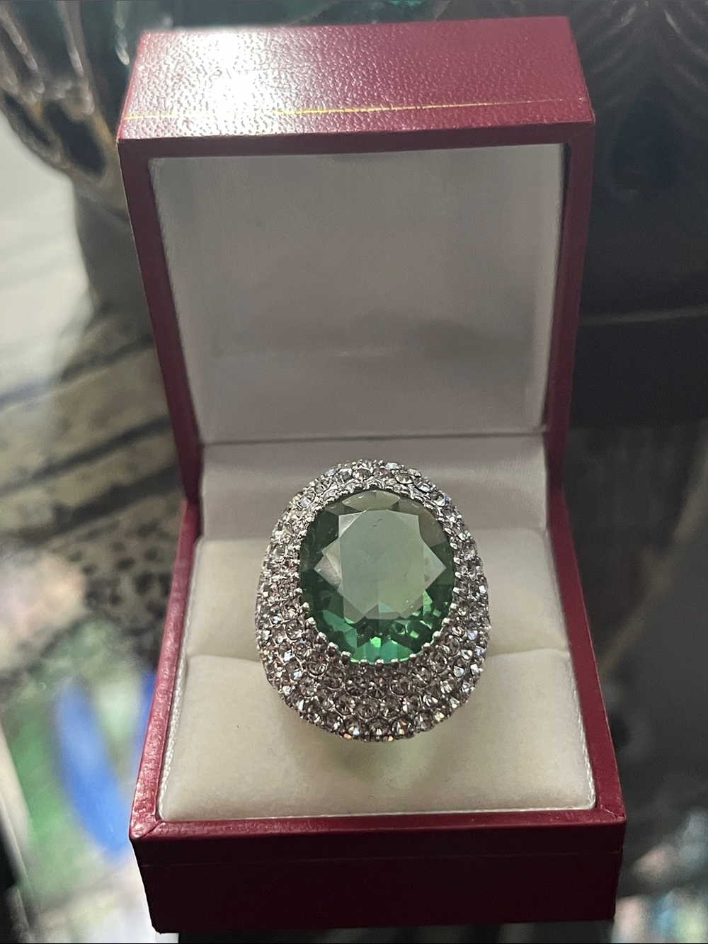 Emerald Green Halo Cocktail Ring - Women Jewelry